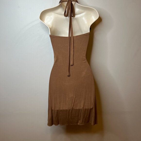 Sky Brand Vintage Faux Leather Mini Halter Dress (S) - Picture 3 of 11